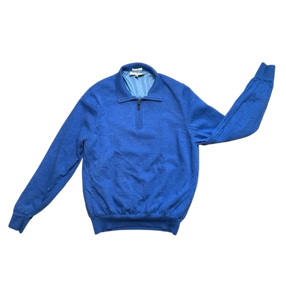 Fairway & Greene Men’s XL Blue Italian Merino Quarter Zip Pullover Wind-Sweater - Picture 2 of 7